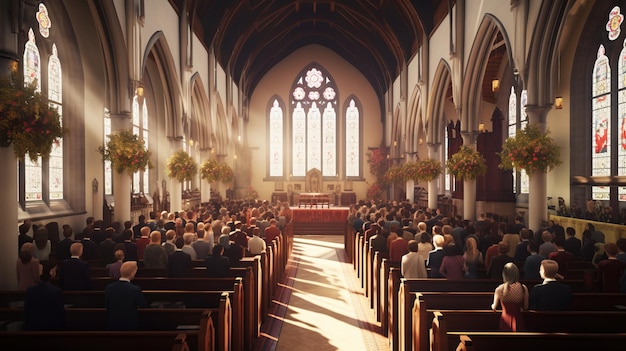 教会でのイースター祝祭のデジタル描写