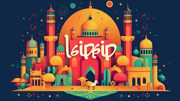 Photo a digital design featuring a cheerful eid greeting