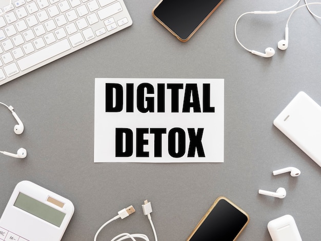 Digital detox text framed with IT gadgets