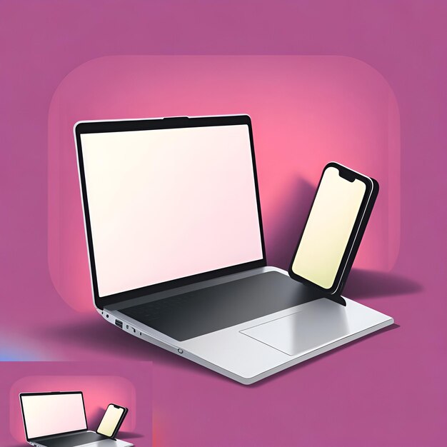 Photo digital device screen mockup vector with laptop and smartphone with gradient wallpapers generative