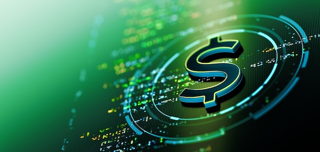 Digital dollar futuristic currency and financial technology concept