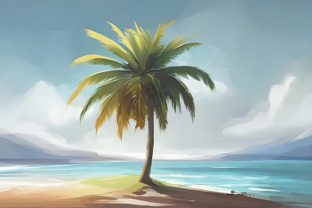 Digital Draw Palm Tree Photo Illustration Design green Palm Tree Image AI Generate