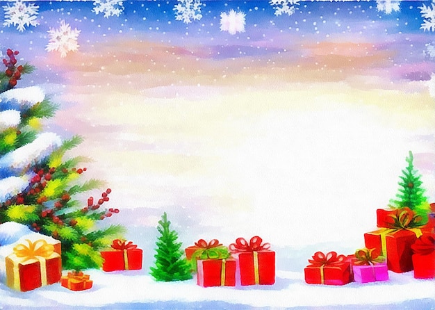 Digital drawing of christmas background in painting on paper style