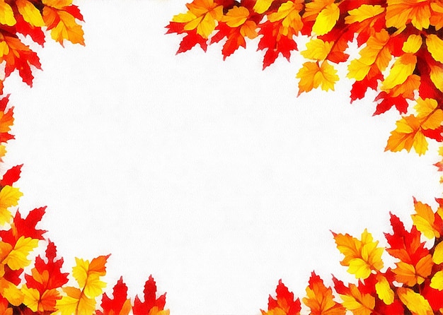 Цифровой рисунок природы цветочный осенний фон с красивыми листьями в живописи на бумаге