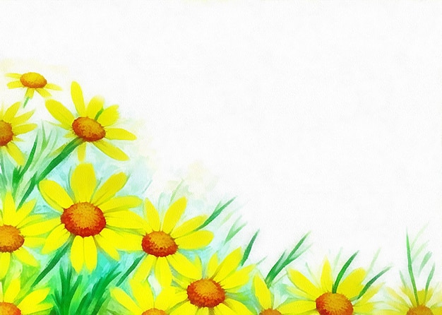 Digital drawing of nature floral background with beautiful flowers in painting on paper style