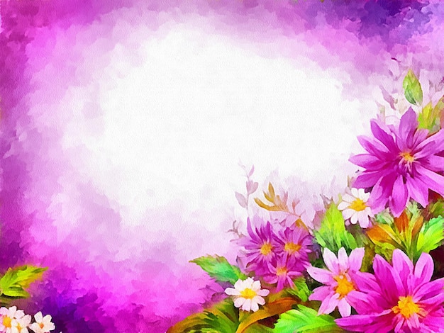 Digital drawing of nature floral background with beautiful flowers painting on paper style