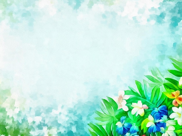 Digital drawing of nature floral background with beautiful flowers painting on paper style