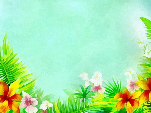 Digital drawing of nature floral background with beautiful flowers painting on paper style