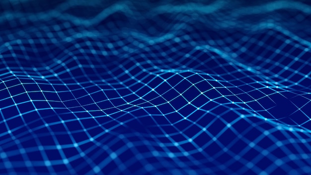 Digital dynamic wave Abstract futuristic blue background with dots and lines Big data visualization 3D rendering