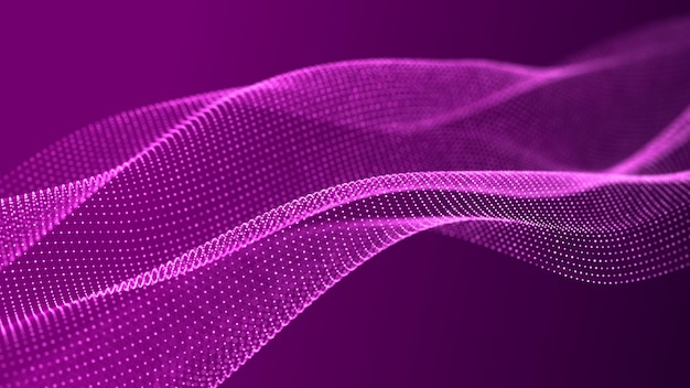 Digital dynamic wave Abstract futuristic pink background with dots and lines Big data visualization 3D rendering