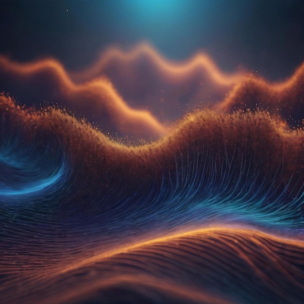 Digital dynamic wave of particles abstract blue futuristic background big data visualization 3d rend