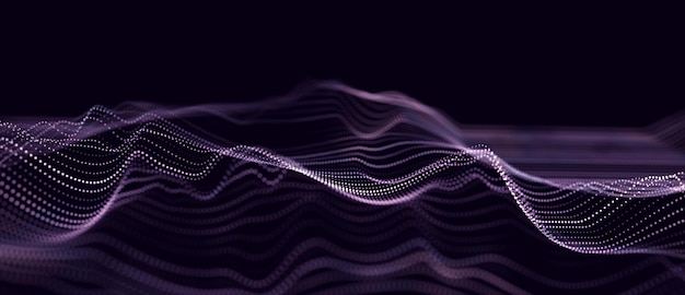 粒子のデジタル動的波ベクトル抽象的な青い未来的な背景ビッグデータの視覚化
