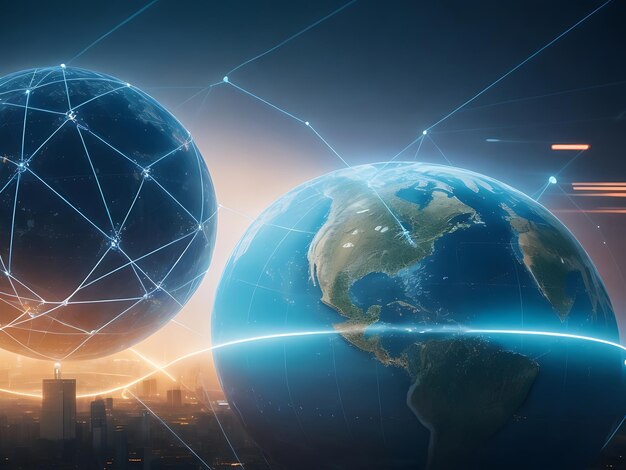 Digital earth rotating Global network connection