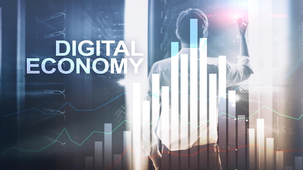 DIgital economy, financial technology concept on blurred background.