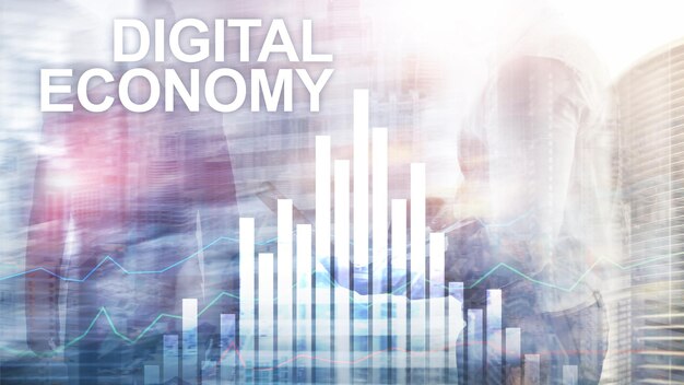 digital economy financial technology concept on blurred background