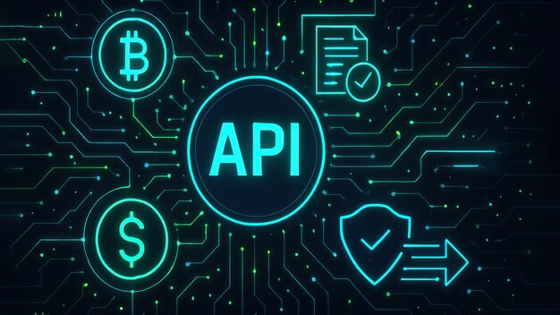 The digital environment with api surrounded by icons and data flows on a dark background application programming interface api api programming