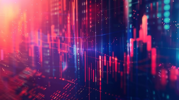 Digital Financial Market Chart with Red and Blue Light Effects for Analytics and Monitoring