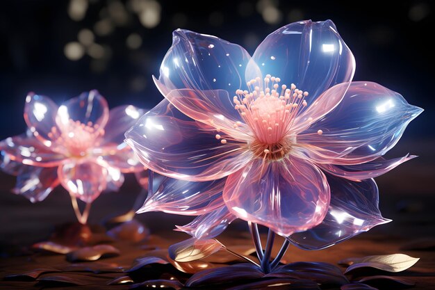 Digital futuristic neon light glow flower wallpaper