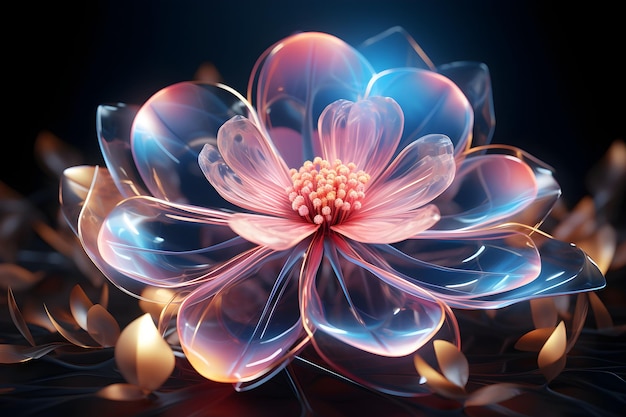 Digital futuristic neon light glow flower wallpaper