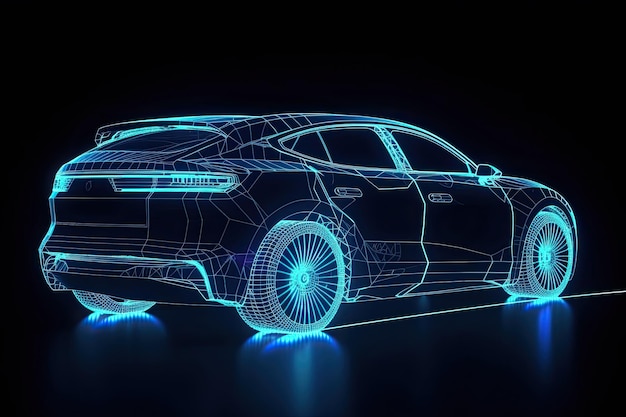 디지털 미래 스타일 네온 라인 스마트 자동차 Generative AI
