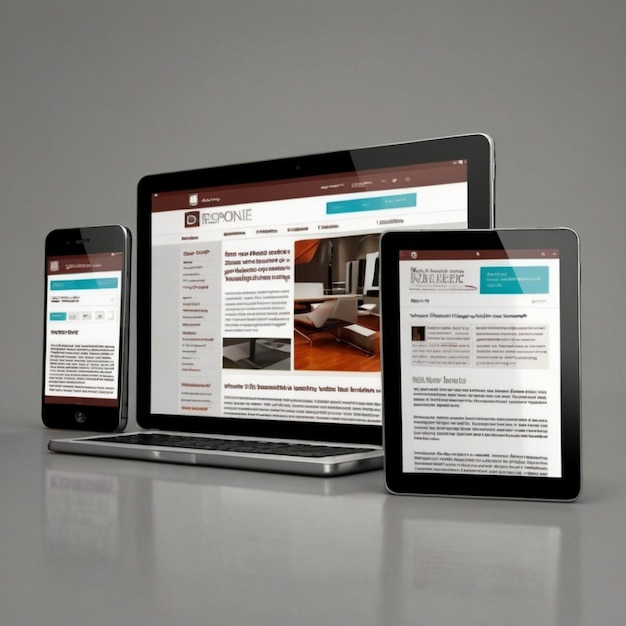 Digital generated devices on desktop responsive cool website design on screen are made up 3d render