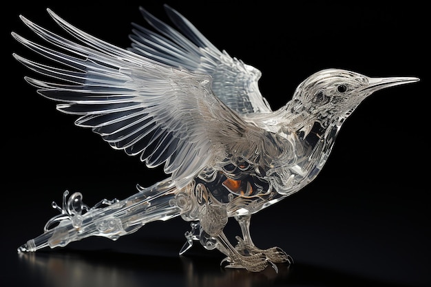 digital glass bird art with 3d wings