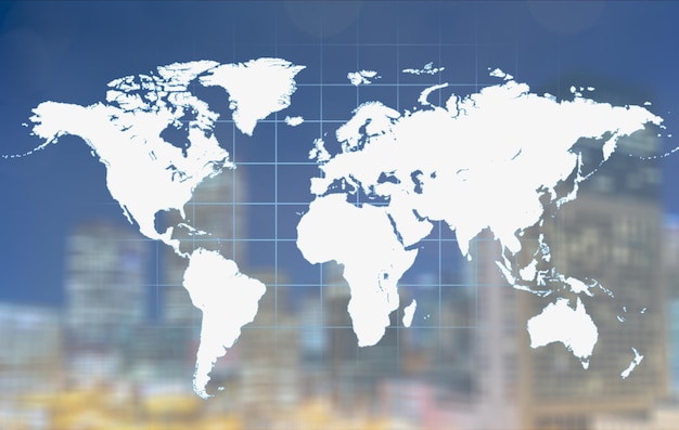 Digital glowing world map on background