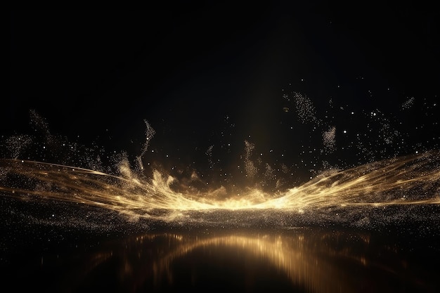 Digital Gold Particles Wave and light abstract background AI
