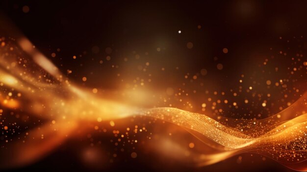 Digital gold particles wave and light Abstract background with shining dots stars