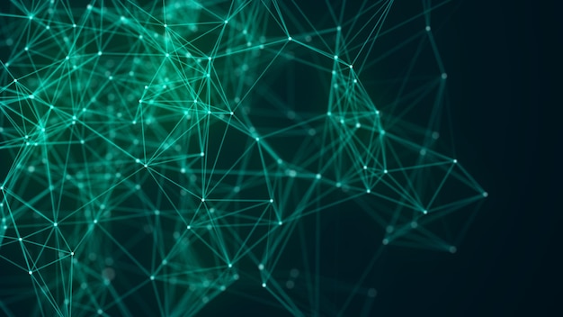 Digital green background with dots and lines Big data visualization Network connection structure 3D rendering