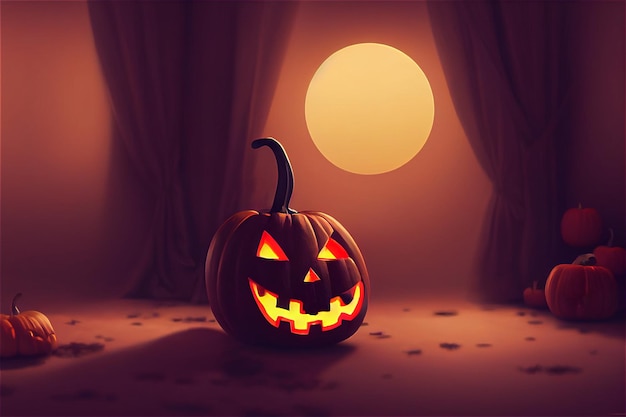 Digital halloween background with evil cute pumpkins