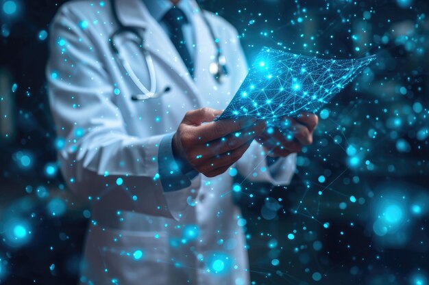 Digital healthcare and network connection on holographic virtual screen insurance medical technology