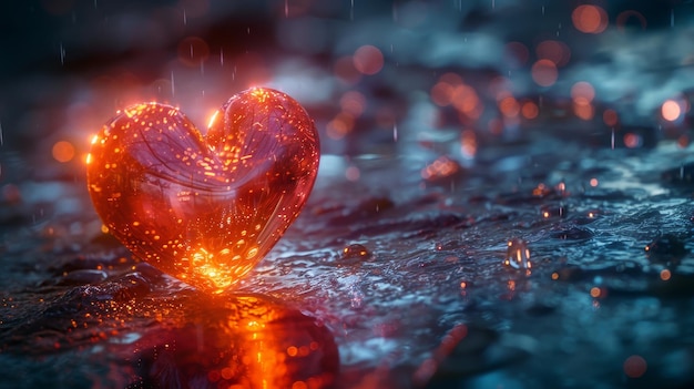 Цифровое сердце светит в футуристическом стиле открытка является символом любви для Дня святого Валентина 3D модель с текстурой доски