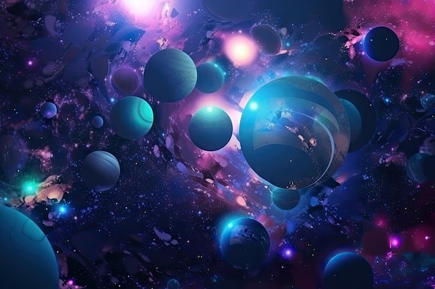 Digital holographic background of galaxy with stars and planets visible