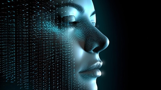 Digital human face in abstraction Cybersecurity and big data are concepts of artificial intelligence rendering in 3D