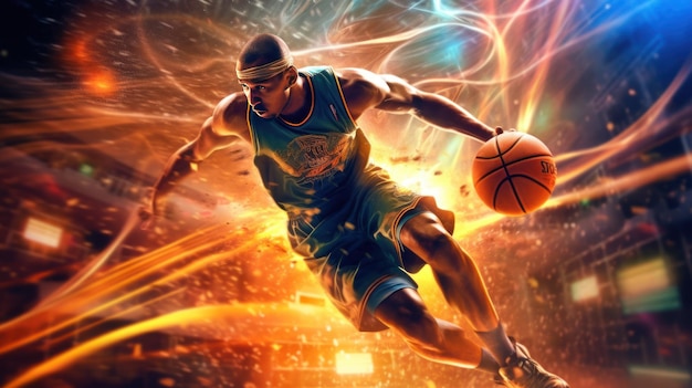 Photo digital illustration about basketball and sportscollage of images of proffesional soccer football basketball and tennis player in motion isolated on dark background with stroboscoper effect