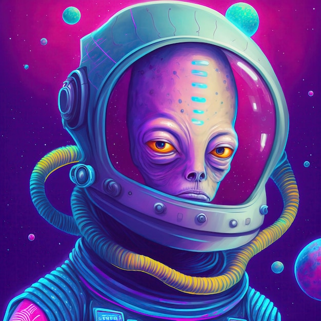 A digital illustration of a alien in a space suit.