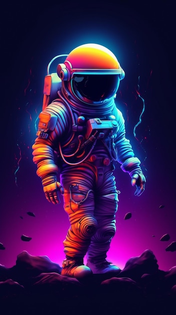 Цифровая иллюстрация астронавта, идущего по скалистой поверхности.