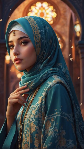 A digital illustration of beautiful girl in Ramadan vibes