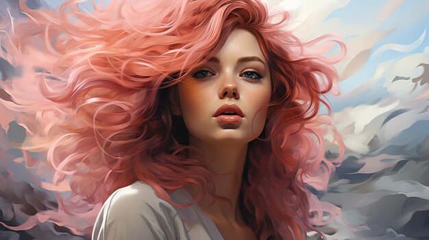 Photo digital illustration of beautiful woman with pink color