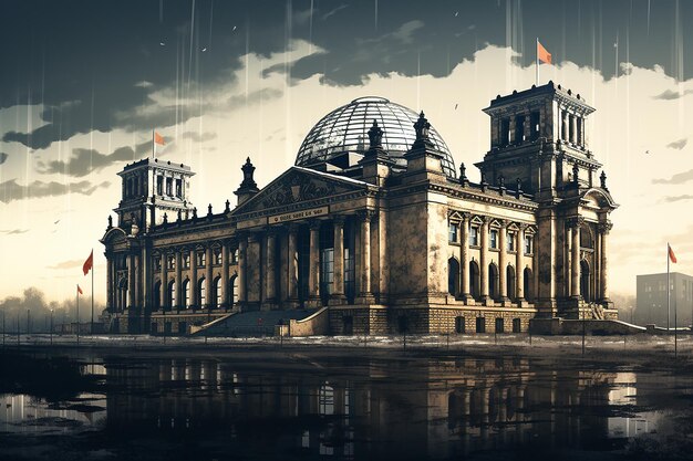 Foto illustrazione digitale del reichstag di berlino con elementi estremi