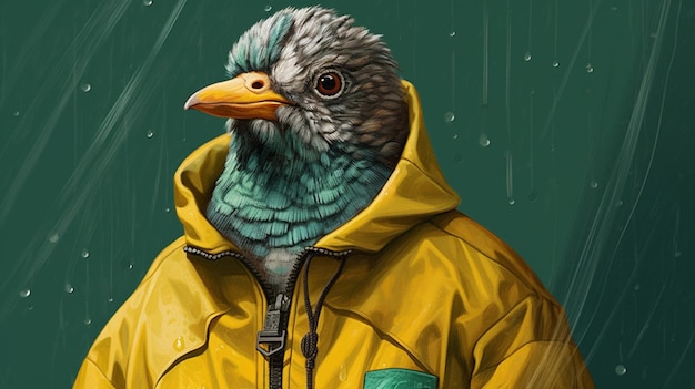 Photo a digital illustration of a bird wearing a green