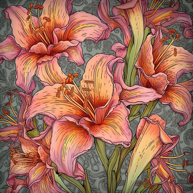 a digital illustration of a bouquet of lilies.