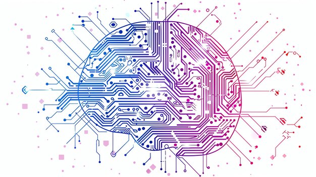 Photo a digital illustration of a brain made of colorful circuit board traces on a white background