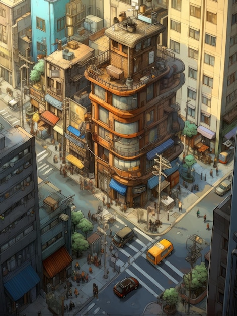 Цифровая иллюстрация здания с табличкой "такси"
