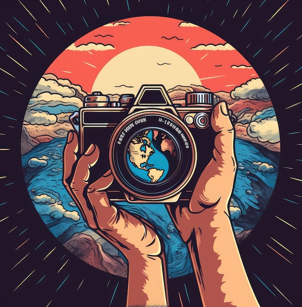 A digital illustration of a camera