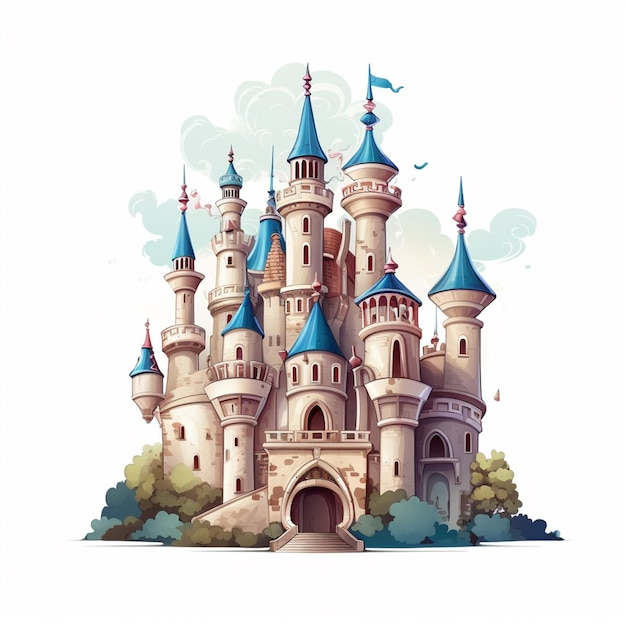 A digital illustration of a castle for a fairy tale storybook.