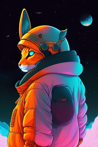 A digital illustration of a cat in a space suit