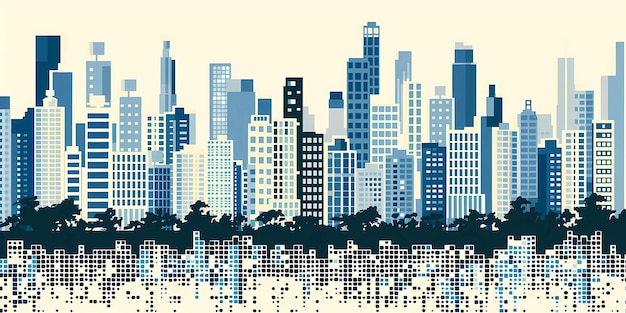 a digital illustration of a city with a city in the background