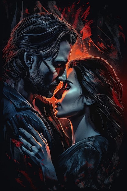 Digital illustration of a close man and woman